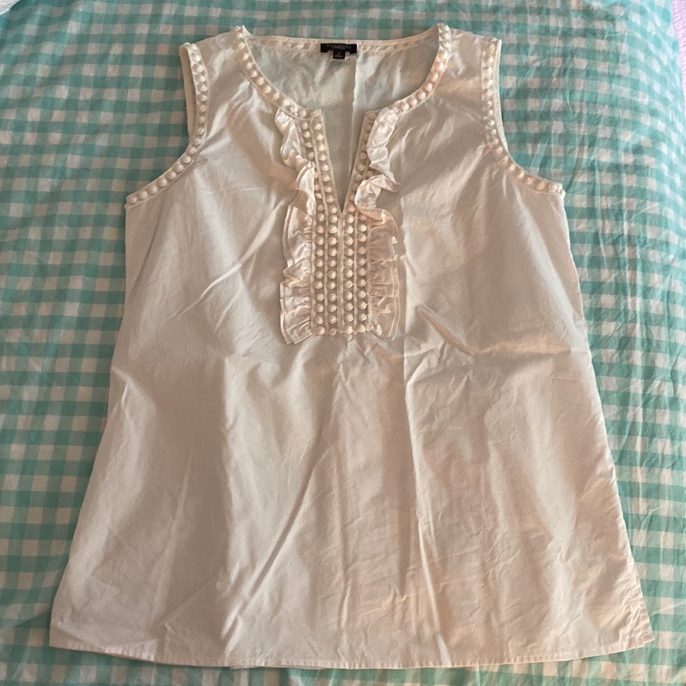 Talbots Sleeveless White Ruffle Blouse S